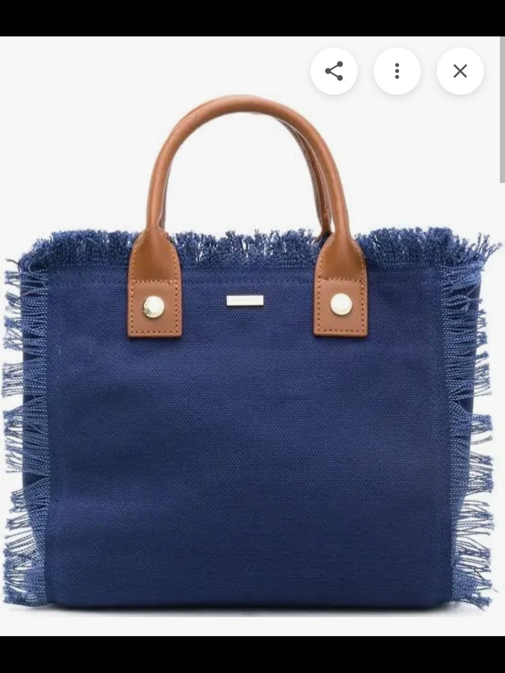 Melissa Odabash Navy Porto Cervo Fringed Mini Tote with Tan Leather Handles - Picture 14 of 14